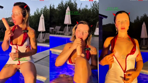 Şeytan Kostümlü Nightmeal Havuzda Dev Dildo Emiyor ve Yalıyor