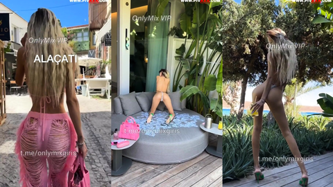 Barbie Aysu pembe tangasıyla terasta soyunup poz veriyor